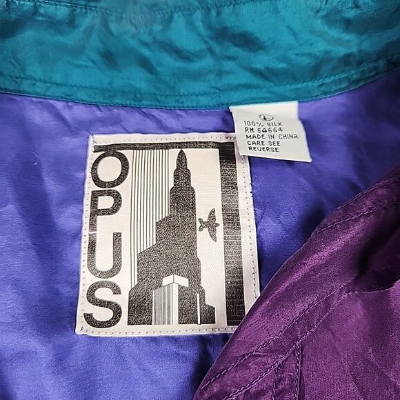 VTG 90's Opus 100% Silk Colorblock Button Down Shirt Large Retro Y2K Club - Picture 2 of 9